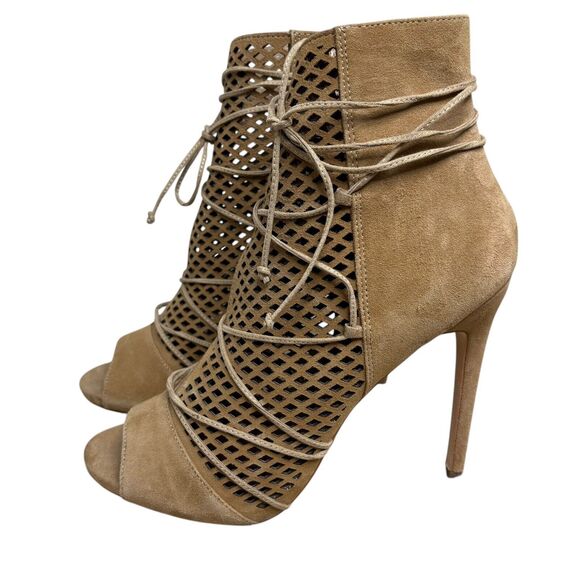 Steve Madden Size 11 Peep Toe Ankle Bootie High Heel Maddye Suede Lattice - Picture 1 of 9